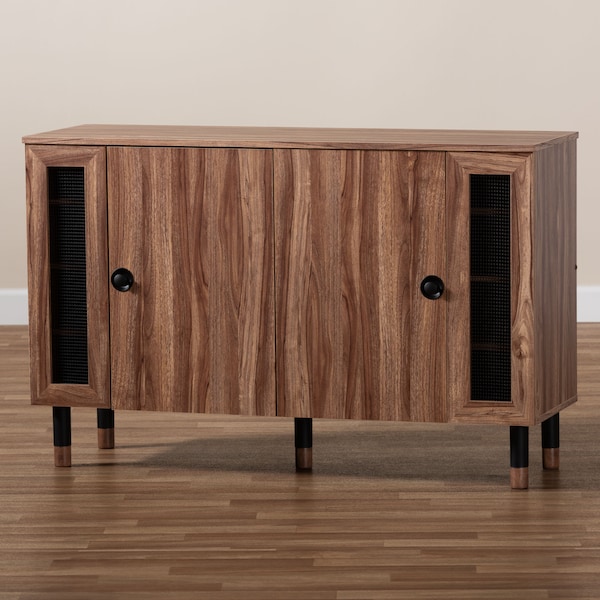Baxton Studio Valina 2-Door Wood Entryway Shoe Storage Cabinet with Screen Inserts - 155-9282