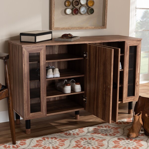 Baxton Studio Valina 2-Door Wood Entryway Shoe Storage Cabinet with Screen Inserts - 155-9282