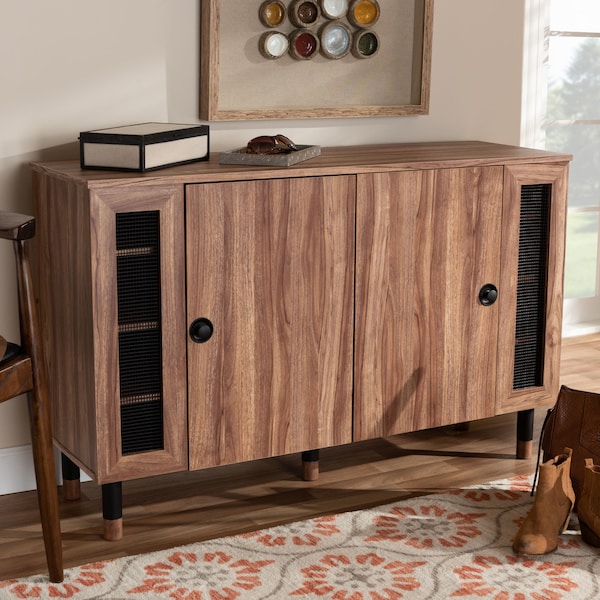 Baxton Studio Valina 2-Door Wood Entryway Shoe Storage Cabinet with Screen Inserts - 155-9282