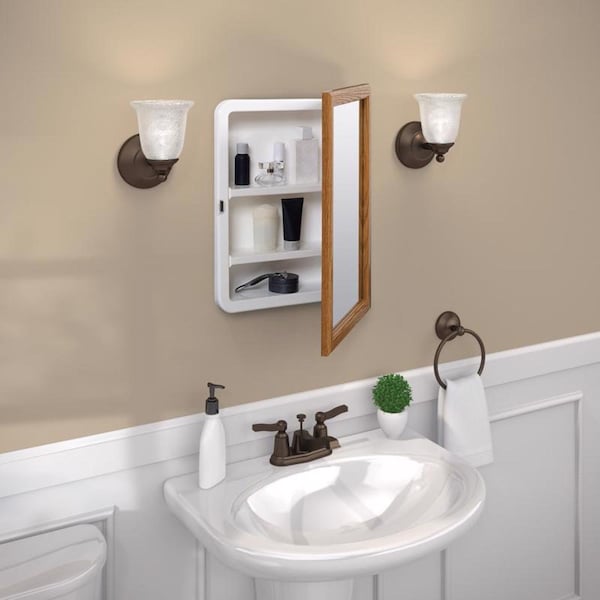 Zenith Metal Zenna Home 21-3/4 in. H X 16.13 in. W X 4.5 in. D Rectangle Oak Medicine Cabinet - K268