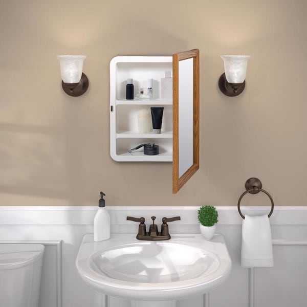 Zenith Metal Zenna Home 21-3/4 in. H X 16.13 in. W X 4.5 in. D Rectangle Oak Medicine Cabinet - K268