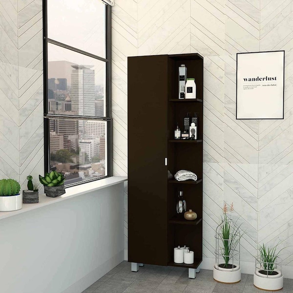 Depot E-Shop Venus Linen Single Door Cabinet, Black - DE-MLW5536