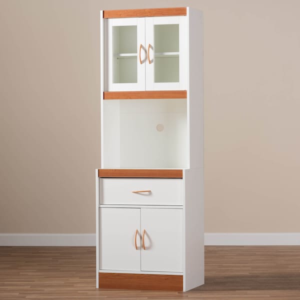 Baxton Studio Laurana Modern White and Cherry Finished Kitchen Cabinet and Hutch - 147-8317