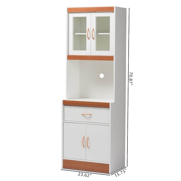 Baxton Studio Laurana Modern White and Cherry Finished Kitchen Cabinet and Hutch - 147-8317