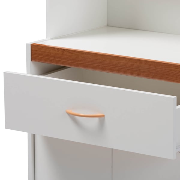Baxton Studio Laurana Modern White and Cherry Finished Kitchen Cabinet and Hutch - 147-8317