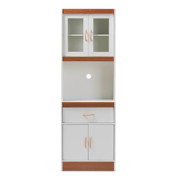 Baxton Studio Laurana Modern White and Cherry Finished Kitchen Cabinet and Hutch - 147-8317