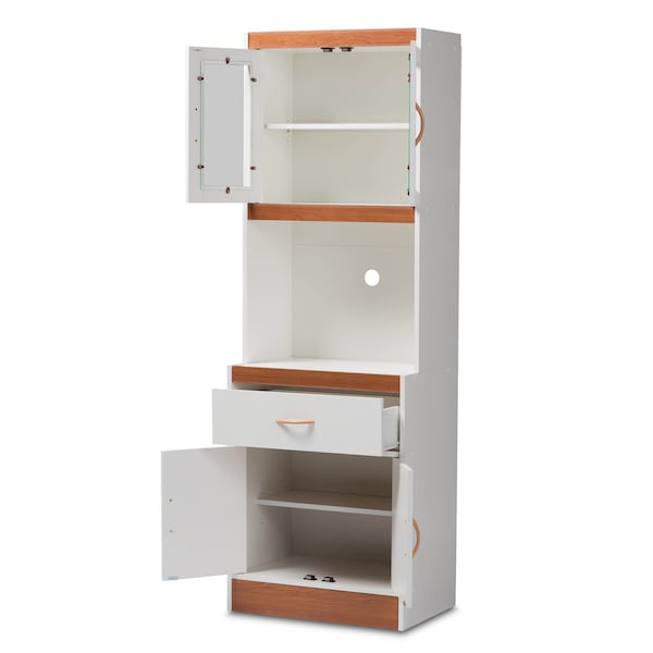 Baxton Studio Laurana Modern White and Cherry Finished Kitchen Cabinet and Hutch - 147-8317