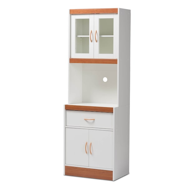 Baxton Studio Laurana Modern White and Cherry Finished Kitchen Cabinet and Hutch - 147-8317