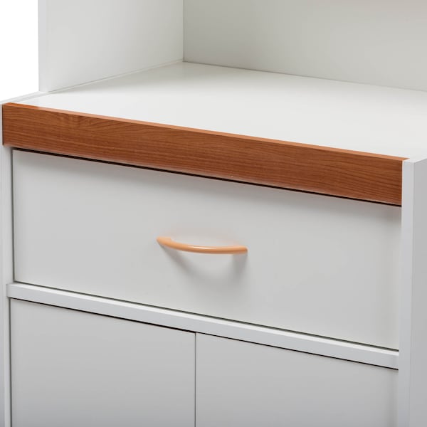 Baxton Studio Laurana Modern White and Cherry Finished Kitchen Cabinet and Hutch - 147-8317