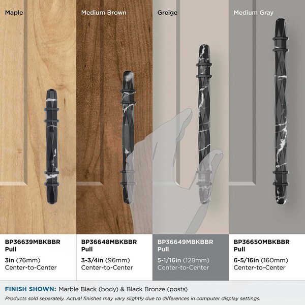 Amerock Carrione 5-1/16 in 128 mm Center-to-Center Marble Black/Black Bronze Cabinet Pull - BP36649MBKBBR