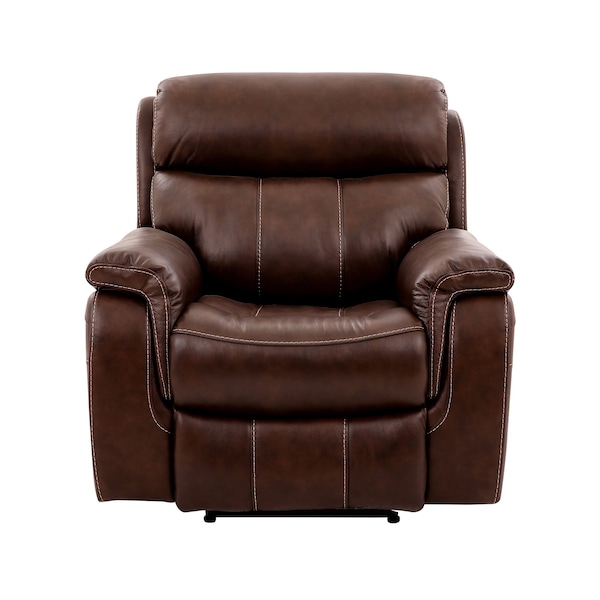 Armen Living Montague Dual Power Headrest and Lumbar Support Recliner Chair in Genuine Brown Leather - LCMN1BR