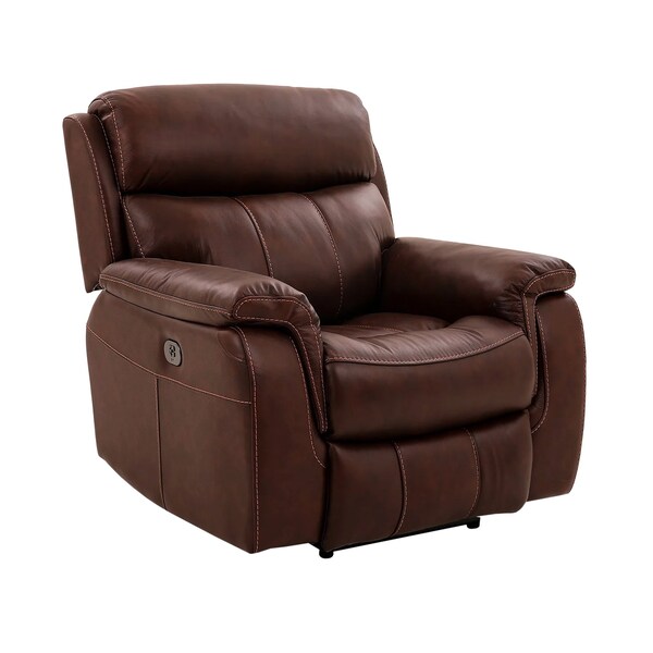 Armen Living Montague Dual Power Headrest and Lumbar Support Recliner Chair in Genuine Brown Leather - LCMN1BR