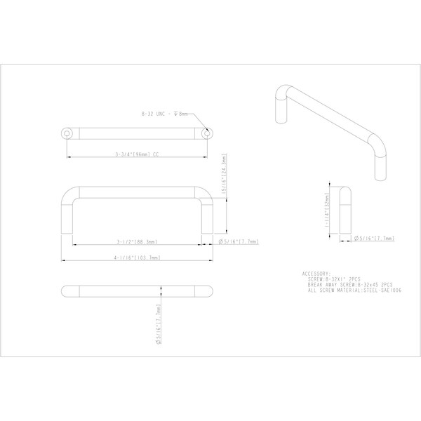 Elements By Hardware Resources 96 mm Center-to-Center Brushed Chrome Torino Cabinet Wire Pull - S271-96BC