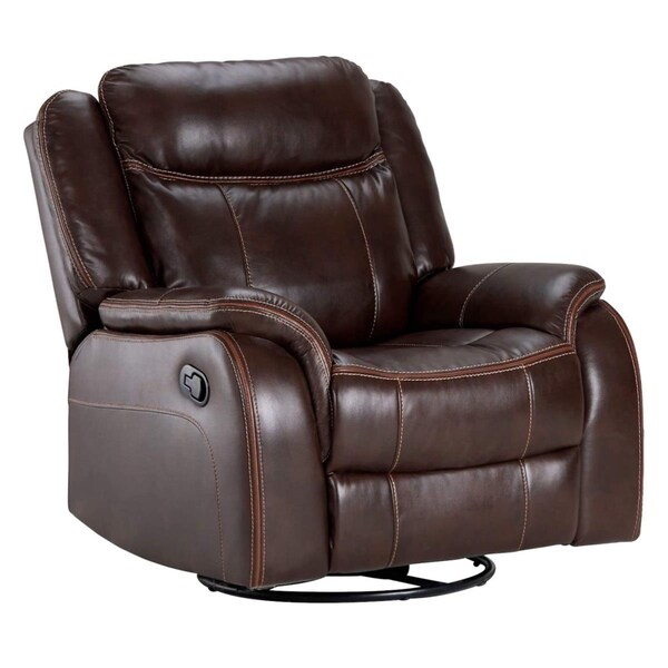 Fine-Line 38 in. Avant Rocking Swivel Recliner Chair Brown - Faux Leather - FI3200408