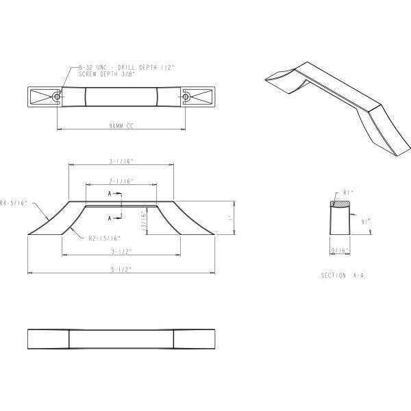 Jeffrey Alexander 96 mm Center-to-Center Brushed Pewter Square Royce Cabinet Pull - 798-96BNBDL