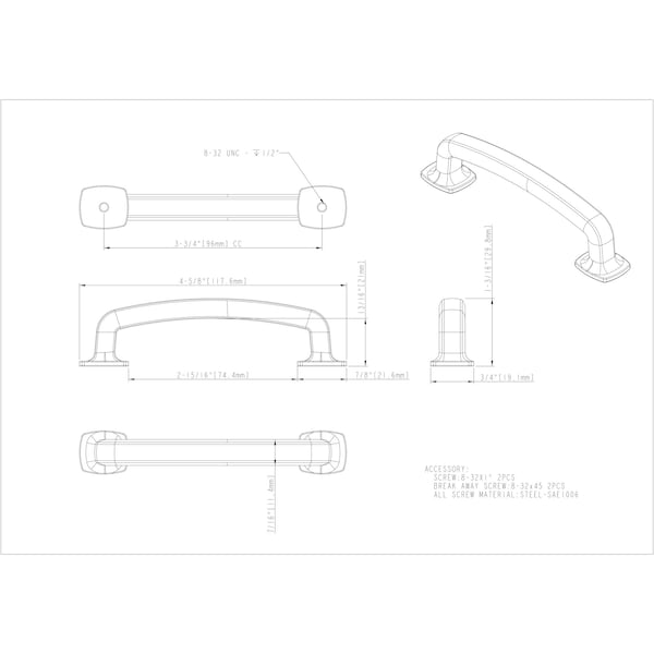 Jeffrey Alexander 96 mm Center-to-Center Satin Bronze Belcastel 1 Cabinet Pull - MO6373SBZ