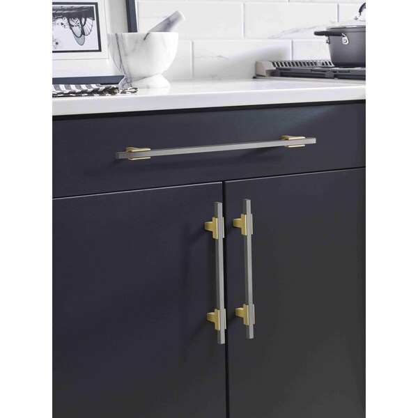 Amerock Urbanite 5-1/16 in 128 mm Center-to-Center Brushed Gold/Black Chrome Cabinet Pull - BP778128BGLBCR