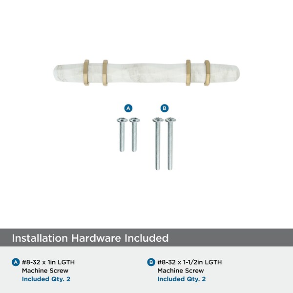 Amerock Carrione 3 inch 76mm Center-to-Center Marble White/Golden Champagne Cabinet Pull - BP36639MWBBZ