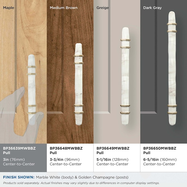 Amerock Carrione 3 inch 76mm Center-to-Center Marble White/Golden Champagne Cabinet Pull - BP36639MWBBZ