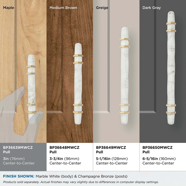 Amerock Carrione 3 inch 76mm Center-to-Center Marble White/Champagne Bronze Cabinet Pull - BP36639MWCZ