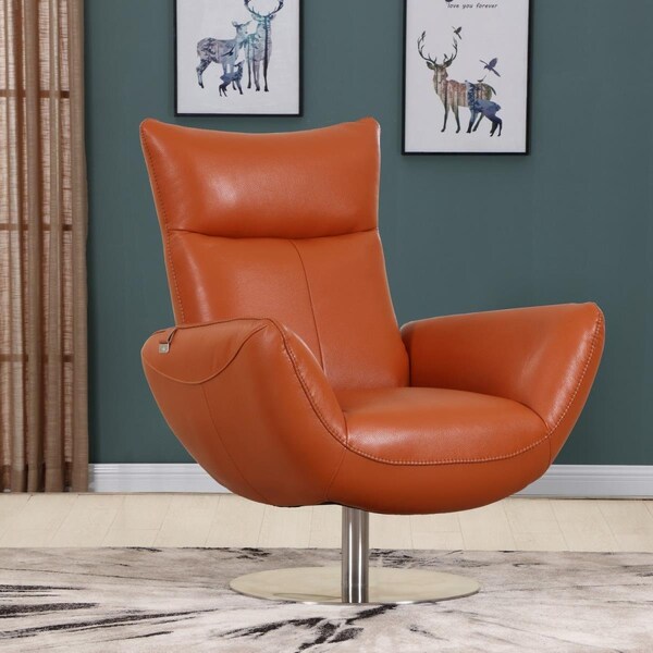 Gfancy Fixtures 43 in. Contemporary Orange Leather Lounge Chair - GF3708065