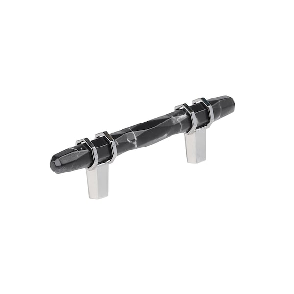 Amerock Carrione 3 inch 76mm Center-to-Center Marble Black/Polished Chrome Cabinet Pull - BP36639MBK26