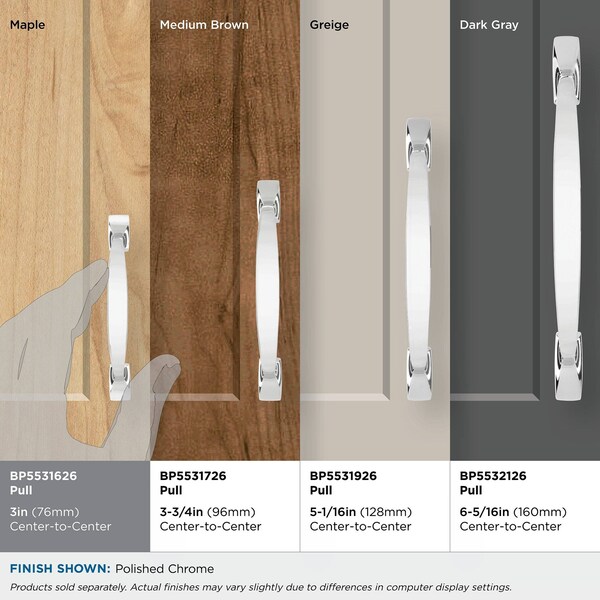 Amerock Highland Ridge 3 in 76 mm Center-to-Center Polished Chrome Cabinet Pull - BP5531626