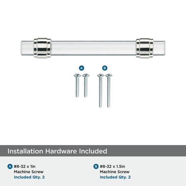 Amerock Glacio 3-3/4 in 96 mm Center-to-Center Clear/Polished Chrome Cabinet Pull - BP36654C26
