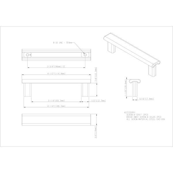 Elements By Hardware Resources 96 mm Center-to-Center Satin Nickel Square Park Cabinet Pull - 183-96SN
