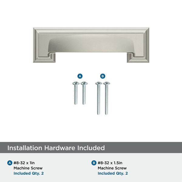 Amerock Appoint 3 in & 3-3/4 in 76mm & 96 mm Center-to-Center Satin Nickel Cabinet Cup Pull - BP36762G10