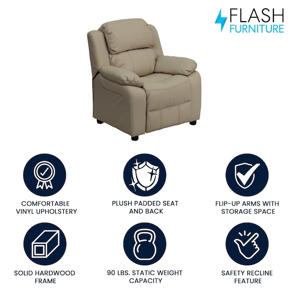 Flash Furniture Kids Recliner, 26" to 39" x 28", Upholstery Color: Beige - BT-7985-KID-BGE-GG