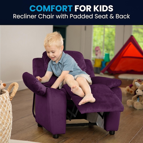 Flash Furniture Kids Recliner, 26" to 39" x 28", Upholstery Color: Purple - BT-7985-KID-MIC-PUR-GG