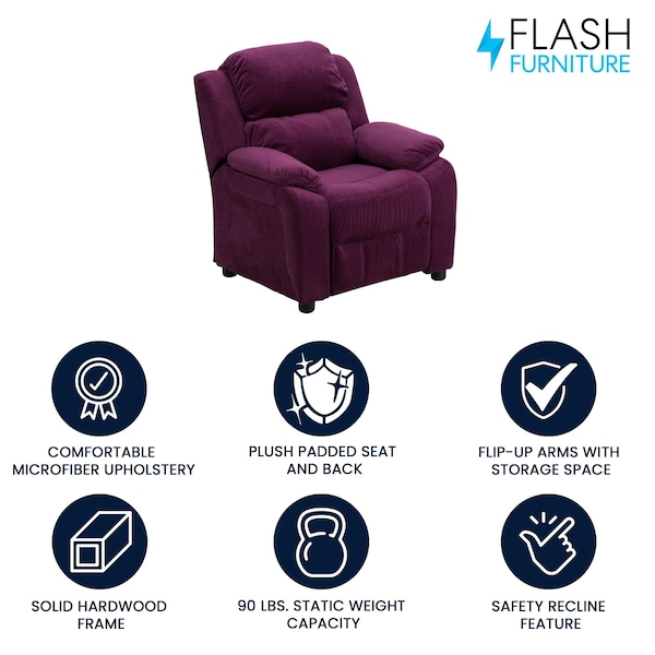 Flash Furniture Kids Recliner, 26" to 39" x 28", Upholstery Color: Purple - BT-7985-KID-MIC-PUR-GG