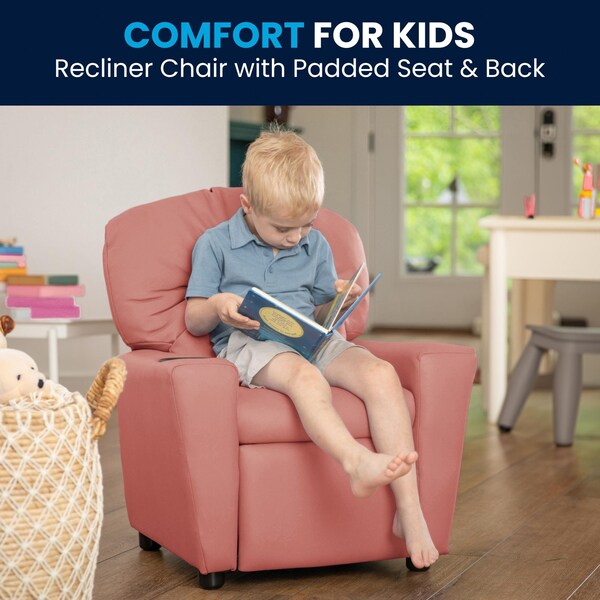Flash Furniture Kids Recliner, 25" to 39" x 28", Upholstery Color: Pink, Weight Capacity: 90 lb. - BT-7950-KID-PINK-GG