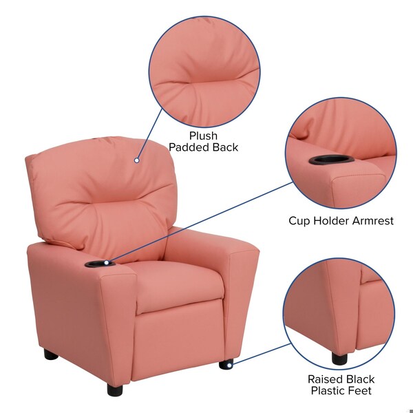 Flash Furniture Kids Recliner, 25" to 39" x 28", Upholstery Color: Pink, Weight Capacity: 90 lb. - BT-7950-KID-PINK-GG