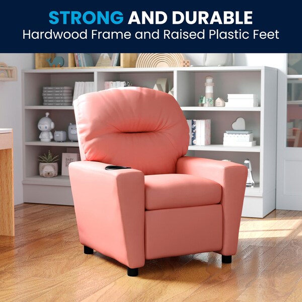 Flash Furniture Kids Recliner, 25" to 39" x 28", Upholstery Color: Pink, Weight Capacity: 90 lb. - BT-7950-KID-PINK-GG