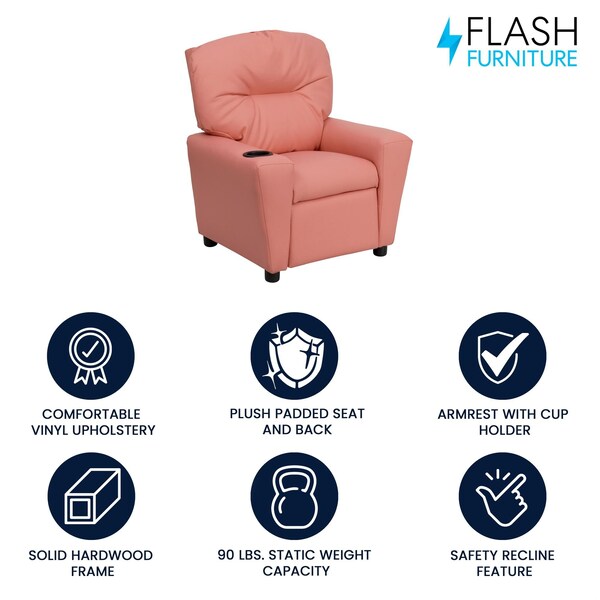 Flash Furniture Kids Recliner, 25" to 39" x 28", Upholstery Color: Pink, Weight Capacity: 90 lb. - BT-7950-KID-PINK-GG