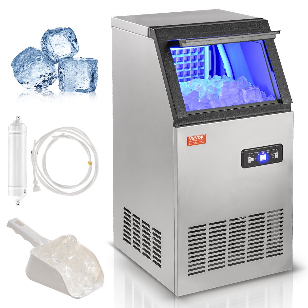 VEVOR Máquina para hacer hielo comercial, 100 lbs/24H, máquina para hacer hielo, 45 cubitos de hielo en 12-15 minutos, máquina para hacer hielo con gabinete independiente con capacidad de almacenamiento de 27.5 lbs, pantalla digital LED, para restaurante en casa - QSYYTSFBZBJQRVIOCV1