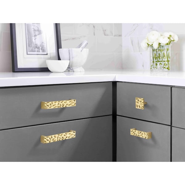 Amerock Calathea 3-3/4 in 96 mm Center-to-Center Brushed Gold Cabinet Pull - BP100396BGL
