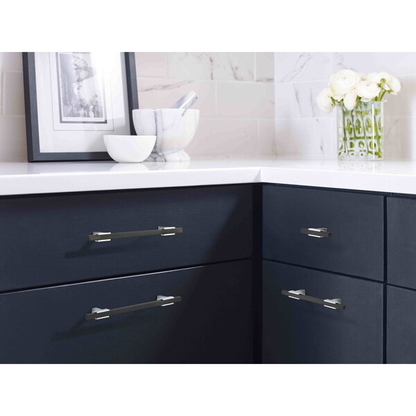 Amerock Urbanite 3-3/4 in 96 mm Center-to-Center Polished Chrome/Brushed Matte Black Cabinet Pull - BP7789626BMB