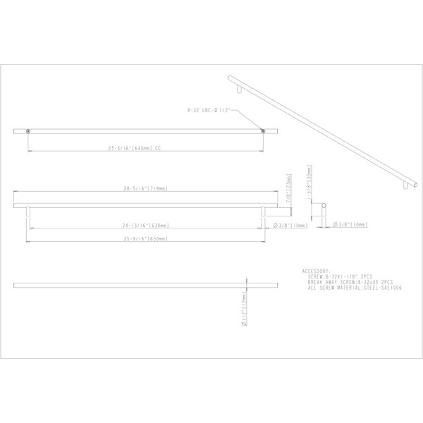 Elements By Hardware Resources 640 mm Center-to-Center Hollow Stainless Steel Naples Cabinet Bar Pull - 719SS