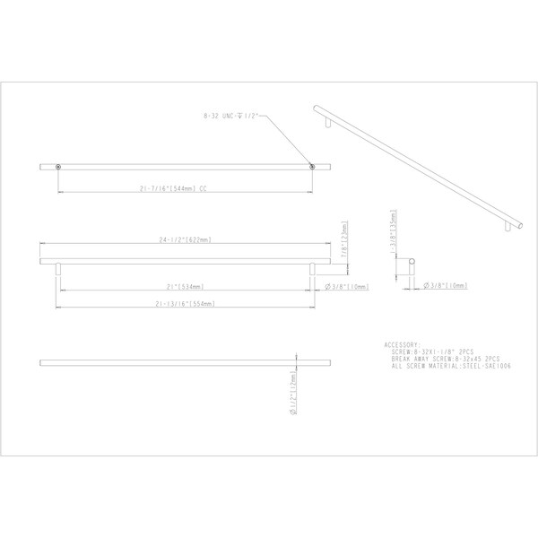 Elements By Hardware Resources 544 mm Center-to-Center Hollow Stainless Steel Naples Cabinet Bar Pull - 622SS