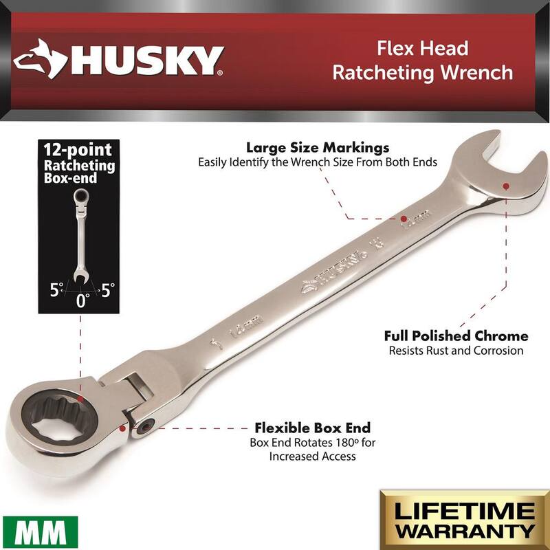 Husky 15 mm Flex Head Ratcheting Combination Wrench - HFRW15MM