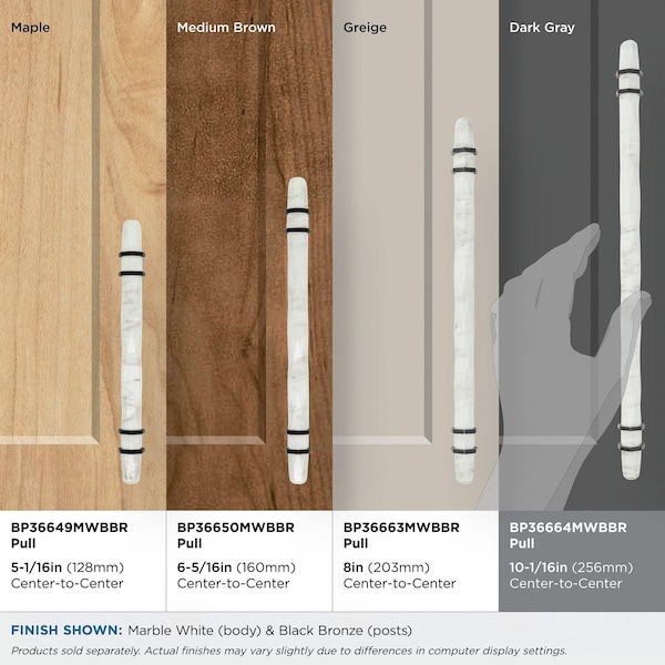 Amerock Carrione 10-1/16 inch 256mm Center-to-Center Marble White/Black Bronze Cabinet Pull - BP36664MWBBR