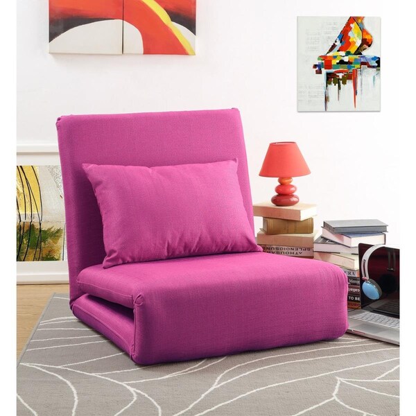 Posh Living Relaxie Linen 5-Position Adjustable Convertible Flip Chair Sleeper Dorm Bed Couch Lounger Sofa-Pink - PO380910