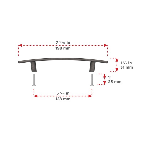 Richelieu Padova Collection 5 1/16-inch (128 mm) Antique Nickel Transitional Rectangular Cabinet Bar Pull - BP650128143