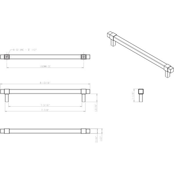 Jeffrey Alexander 192 mm Center-to-Center Polished Nickel Square Zane Cabinet Pull - 293-192NI