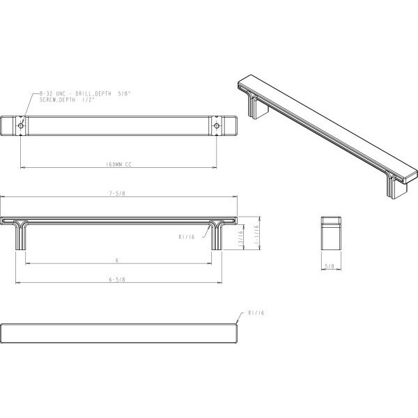Jeffrey Alexander 160 mm Center-to-Center Polished Nickel Square Anwick Cabinet Pull - 867-160NI