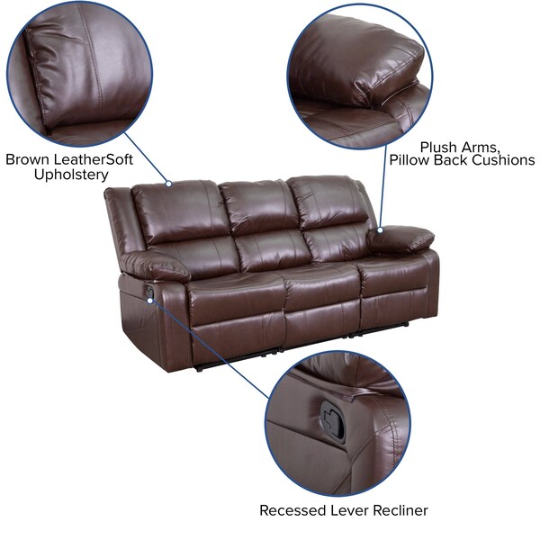 Flash Furniture Sofa, 35" to 64" x 38", Upholstery Color: Brown - BT-70597-SOF-BN-GG
