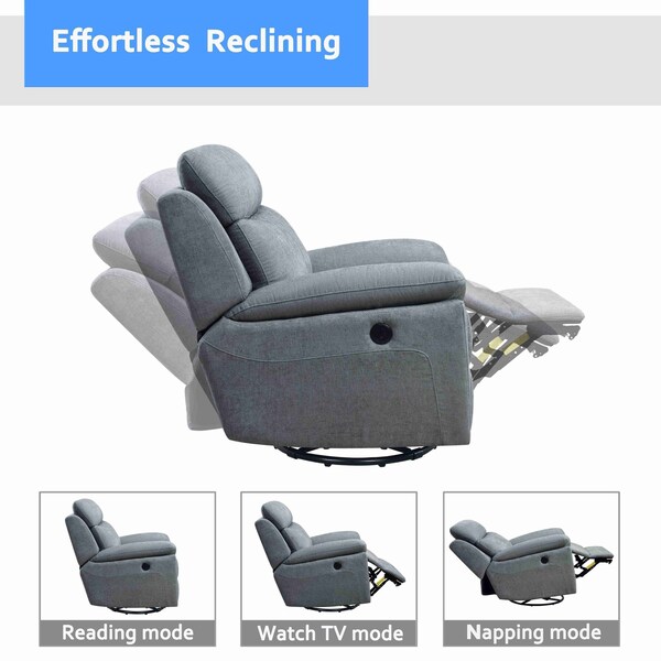 Moootto Electric Power Swivel Glider Rocker Recliner Chair with USB Charge Port - TBOJLS2754PSGGNSS